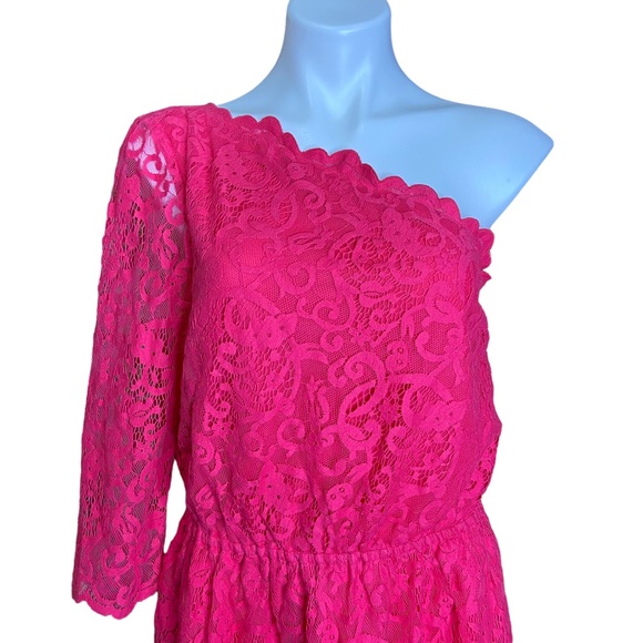 JUICY COUTURE Dress Starlet One Shoulder Lace Pink NWT Size 10 - Picture 2 of 15